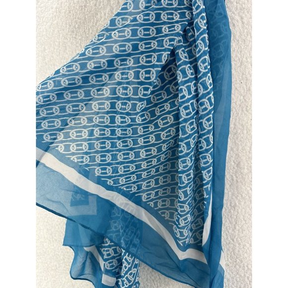 Calvin Klein, Chain-Print Chiffon Oblong Scarf Ocean Blue - Picture 5 of 5
